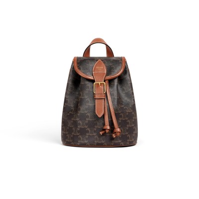 CELINE MINI BACKPACK FOLCO IN TRIOMPHE CANVAS AND CALFSKIN 197662CAS.04LU (20*17*10cm)